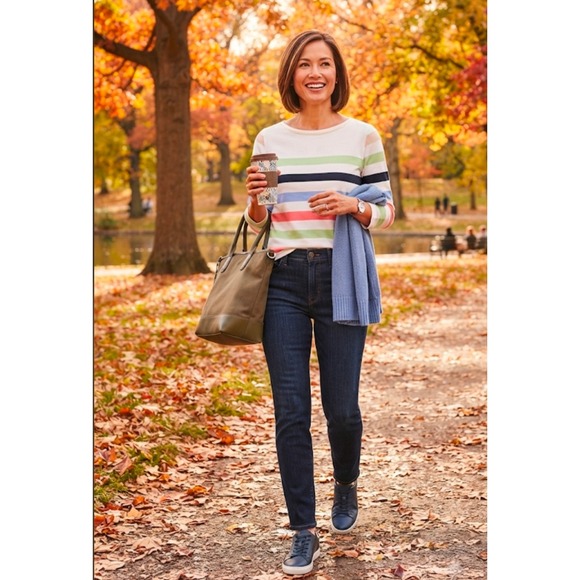 Talbots Tops - Talbots Petite Large Multi Color Striped Boatneck 3/4 Sleeve Cotton Tee Shirt